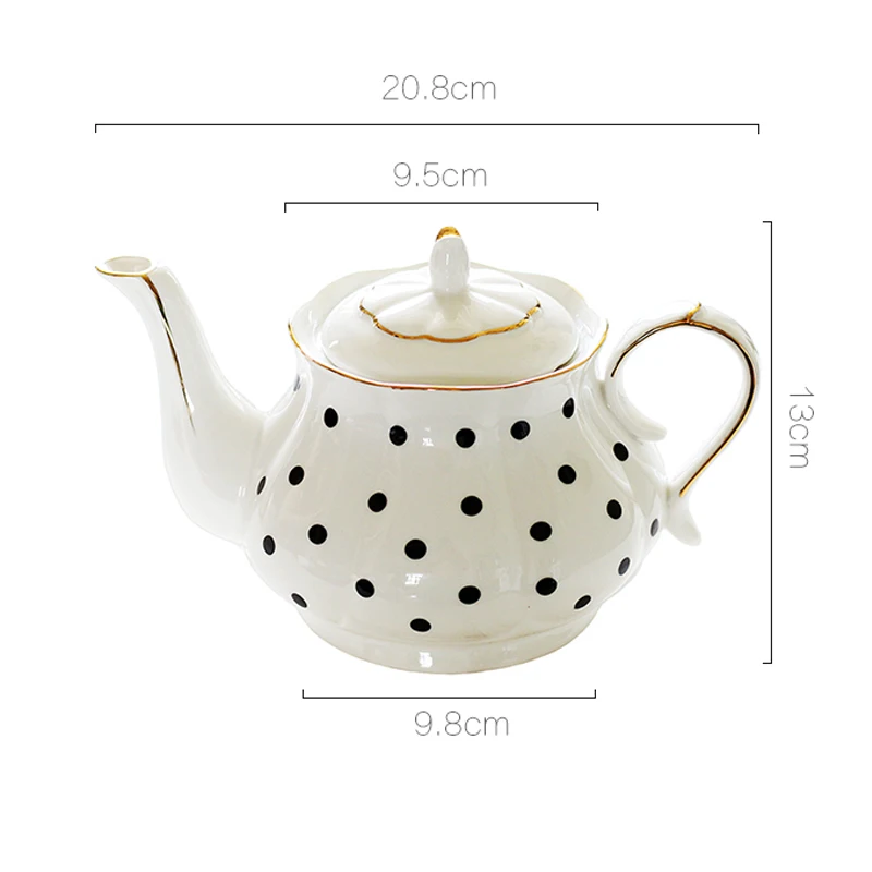 860ml Afternoon Tea Set Teapots Bone Porcelain Wave Point Stripe Hand Painted Gold Pot Creative Coffee Pot Simple Kettle