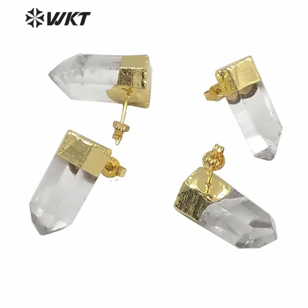 WT-E640 WKT Wholesale Clear Stone Earrings Stud High Quality Natural Crystal Quartz With Gold Plated For Women Special Jewelry