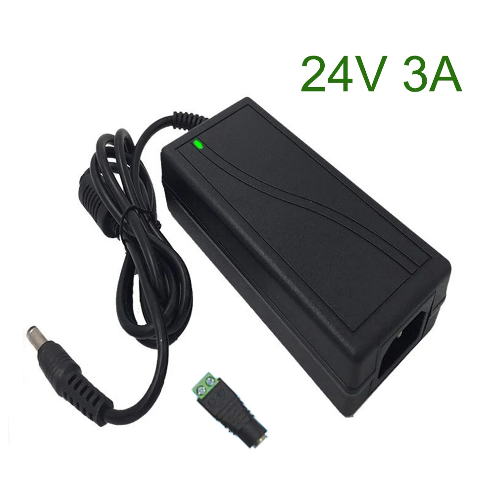 1pcs 24V3A AC 100V-240V Converter Adapter DC 24V 3A 3000mA Power Supply  DC 5.5mm x 2.5mm Charger Free