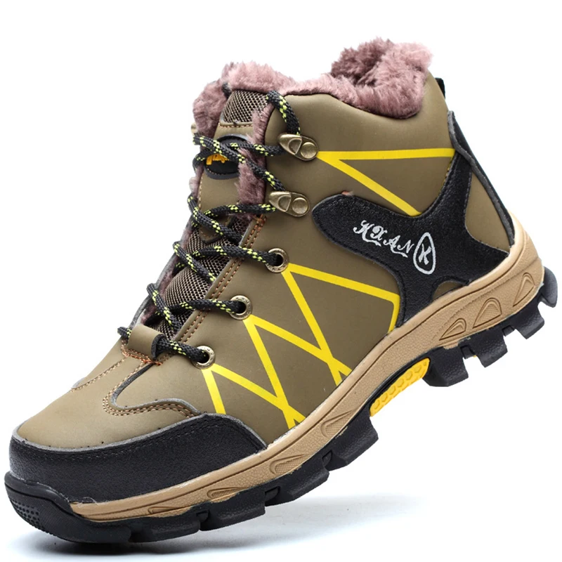 Mens Winter Boots Work Safety Shoes Steel Toe Shoes Anti-Smash Anti-Puncture Work Shoes Outdoor Hiking Plush Warm Snow Boots