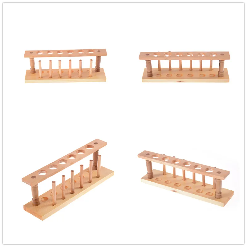 Laboratory Test tube Stand Shelf Lab School Supply New 6 Holes and 6 Pins Wooden Test Tube Rack Holder Support Burette Stand