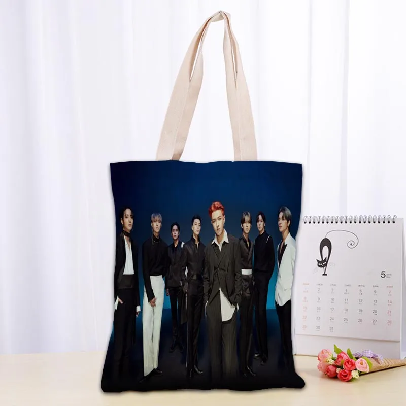 Custom Ateez KPOP Shopping Bags 30x35cm Tote Bag Reusable Handbag Women Shoulder Cloth Pouch Foldable 0918