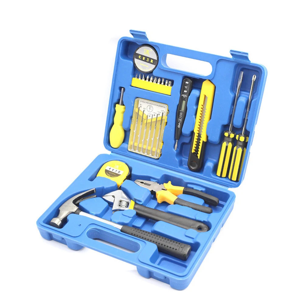 

Hand Tool General Household Repair Kit with Plastic Toolbox Tape measure Pliers Wrench Screwdriver Knife Hammer