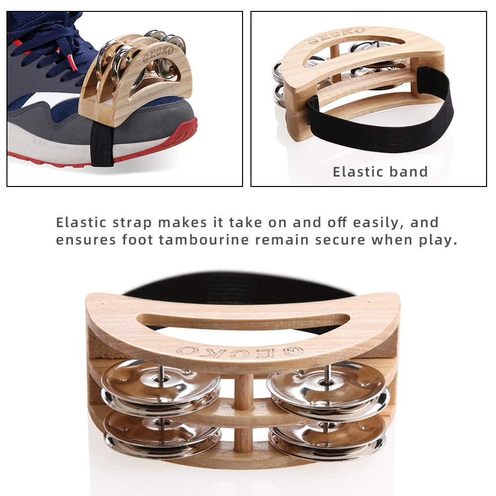 GECKO Companion Set Castanets Jingle Bells Foot Tambourine Rubber Wooden Percussion Instrument Accessories Gecko Cajon Drum