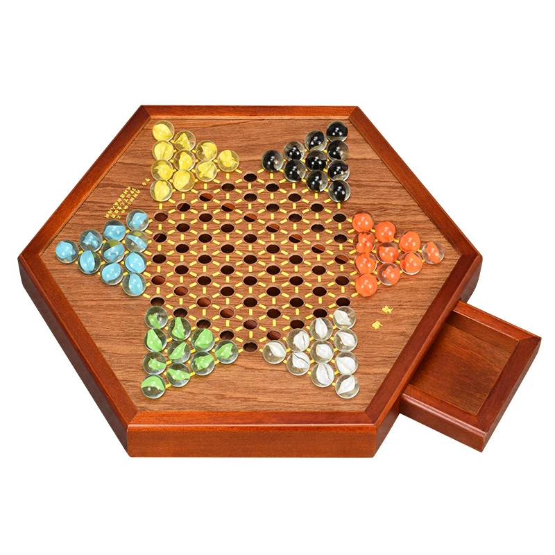 

High Grade Multicolor Glass/Agate Chinese Checkers Chess Set Fine Wooden Hexagon/Rectangle Chessboard Classic Game T6