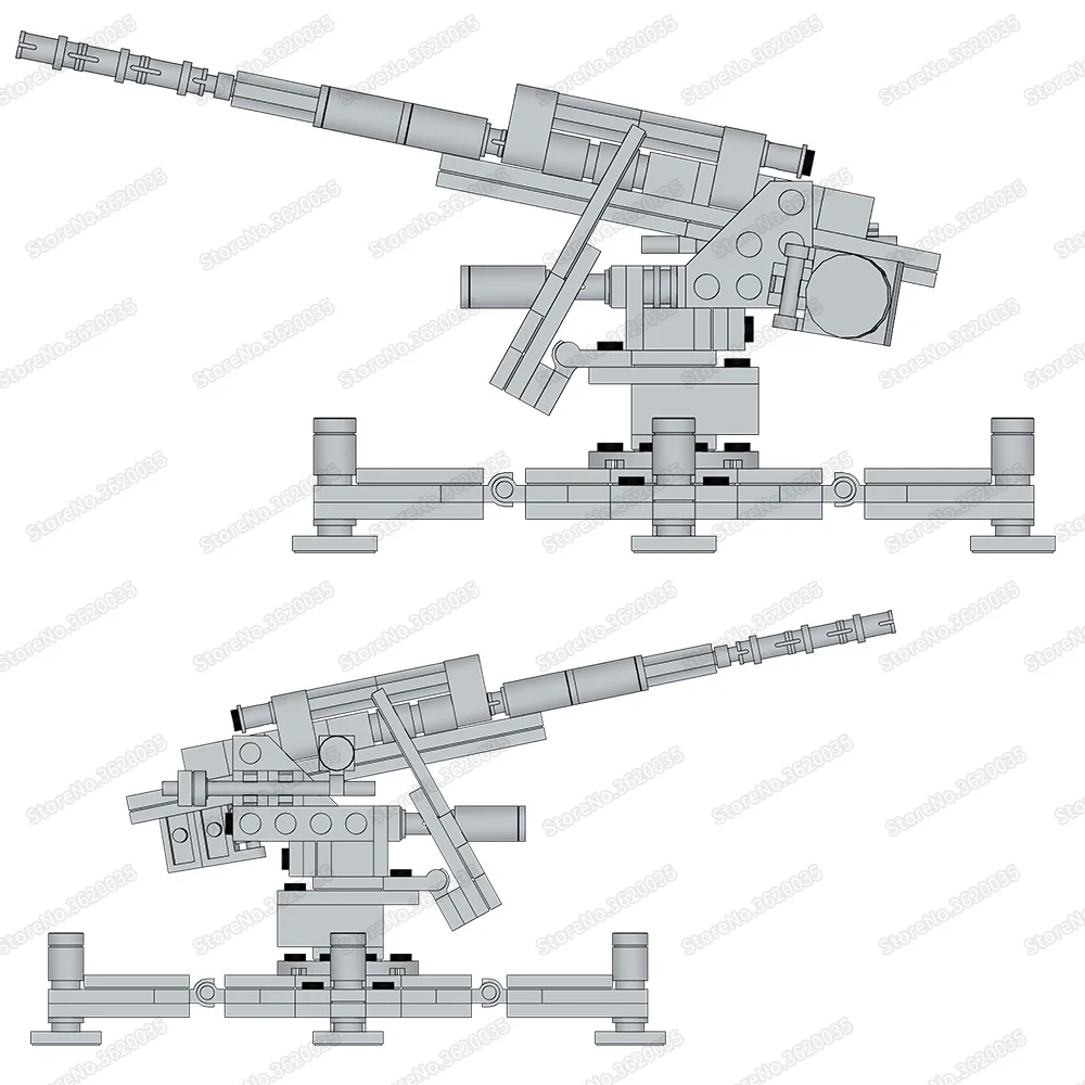 Military WW2 German Anti-aircraft Artillery Building Block Moc Army Figures Soldier Fight Air Force Weapons Model Child Gift Toy