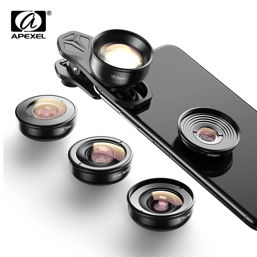 APEXEL HD 5 in 1 Camera Phone Lenses 4K Wide macro Telescope super Fisheye Lens for iPhonex xs max Samsung s9 all smartphone