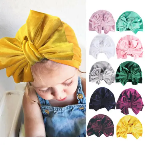 Newest Turban Hat Baby Flower Bowknot Cap Infant Girls Summer Hats Hospital Soft Cotton Toddler Knit Newborn Baby Photo Props