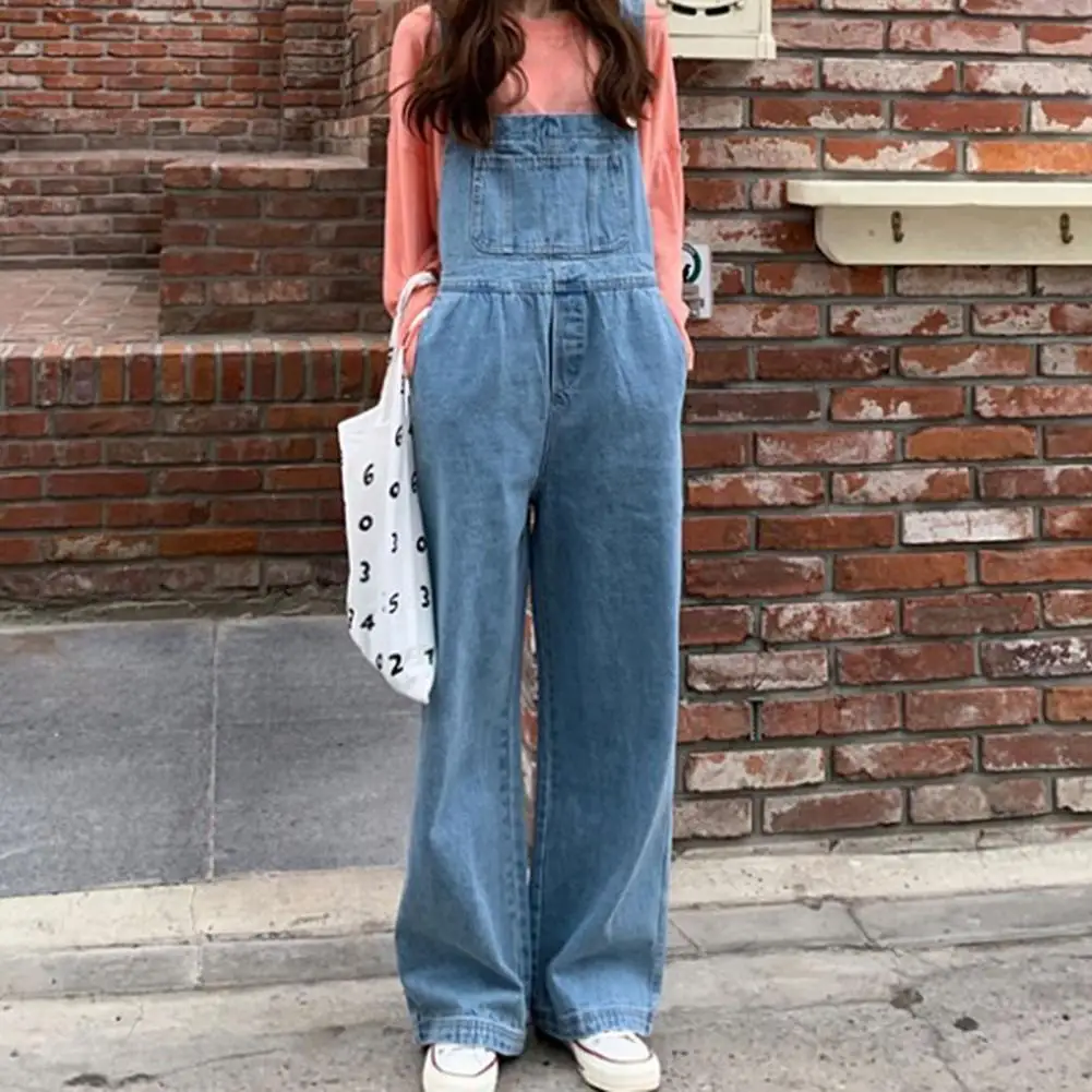 Denim Jumpsuit Metal Buckle Strap Large Pockets Women Loose Straight Jumpsuit Streetwear New 2021 Spring Autumn Overall