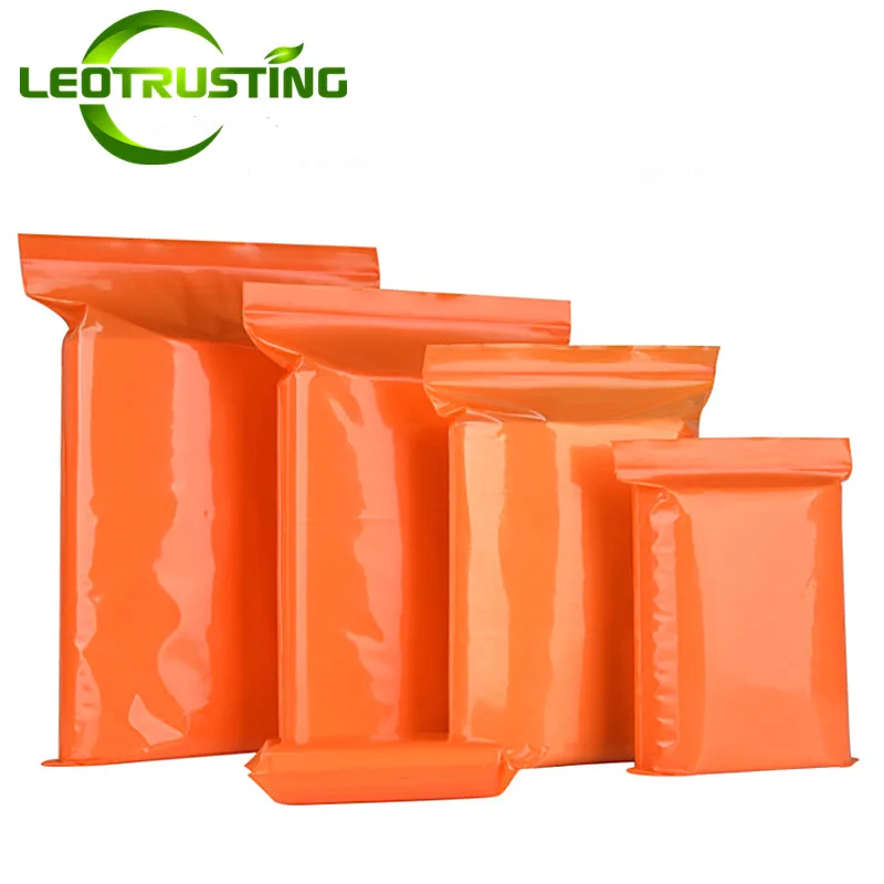 100pcs Thick Orange Plastic PE Zipper Packaging Bag Resealable Snack Coffee Beans Nuts Candy Party Gifts Outside Storage Pouches