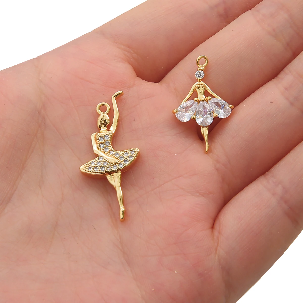 18K Gold Plated 14x23mm 14x30mm Copper with Zircon Dancing Girls Elegant Ballet Dress Charms Pendant For Jewelry Findings Making