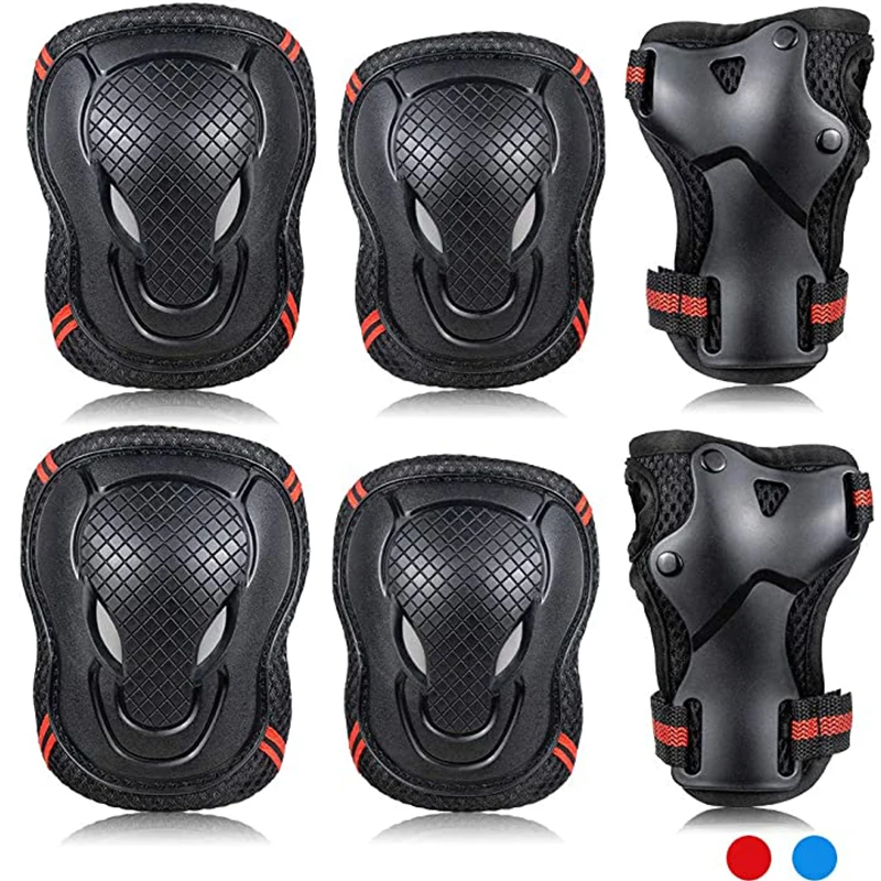 6pcs Kids Adult Sports Protective Gear Set Adjustable Cycling Roller Skating Knee Elbow Wrist Pads Safety Support Guards Pad Set