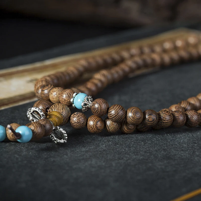 Natural Wenge Prayer Beads Tibetan Buddhist Mala Buddha Bracelet Rosary Wooden Hip Hop Jewery For Women Men