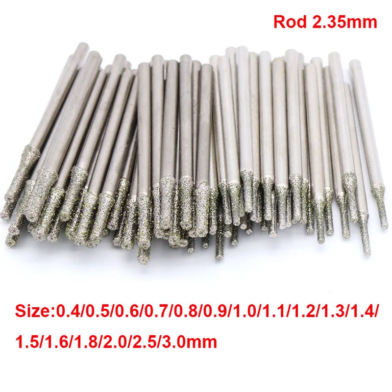 15 Buah 0.4 ~ 3.0Mm Dia 2.35Mm Diamond Grinding Burr Drill Bit Ukiran Polishing untuk Perhiasan Jade agate Jade Bor