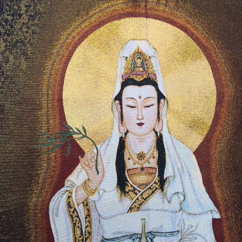 Old Tibet Silk Thangka Hanging Painting Fengshui Guanyin Bodhisattva Buddhist Artwork Home Decor