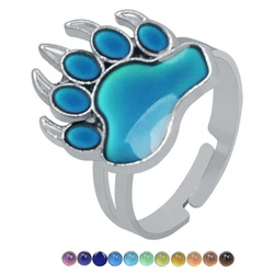 Bear Paw Dinosaur Polar Bear Mood Ring Change Colour Emotion Feeling Changeable Temperature Adjustable Ring Jewelry for Gift