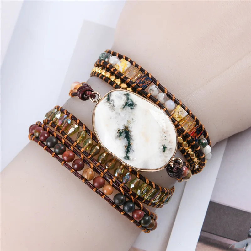 Handmade Spiritual Leather Wrap Bracelets W/ Mix Stone Heart Shape 5 Strands Bracelet Classic Jewelry Bijoux Drop