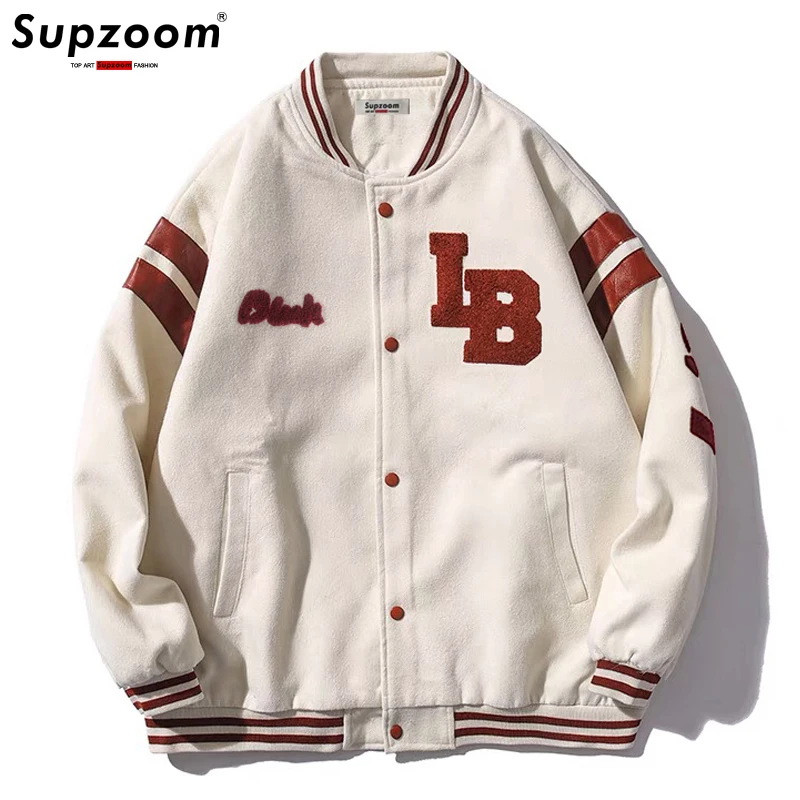 Supzoom New Arrival Fashion Spliced Embroidery Letter Brand Clothing Loose Baseball Uniform Female Winter Coat Bomber Jacket Men