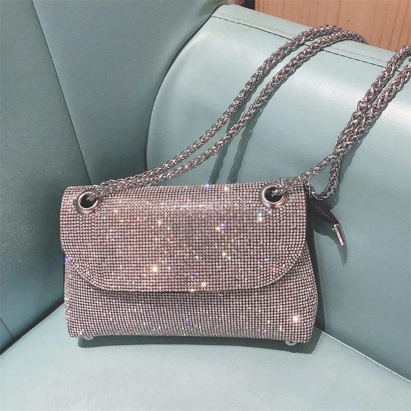 Bag female 2021 spring and summer new fashion rhinestone banquet bag diamond shoulder messenger bag female net red chain bag