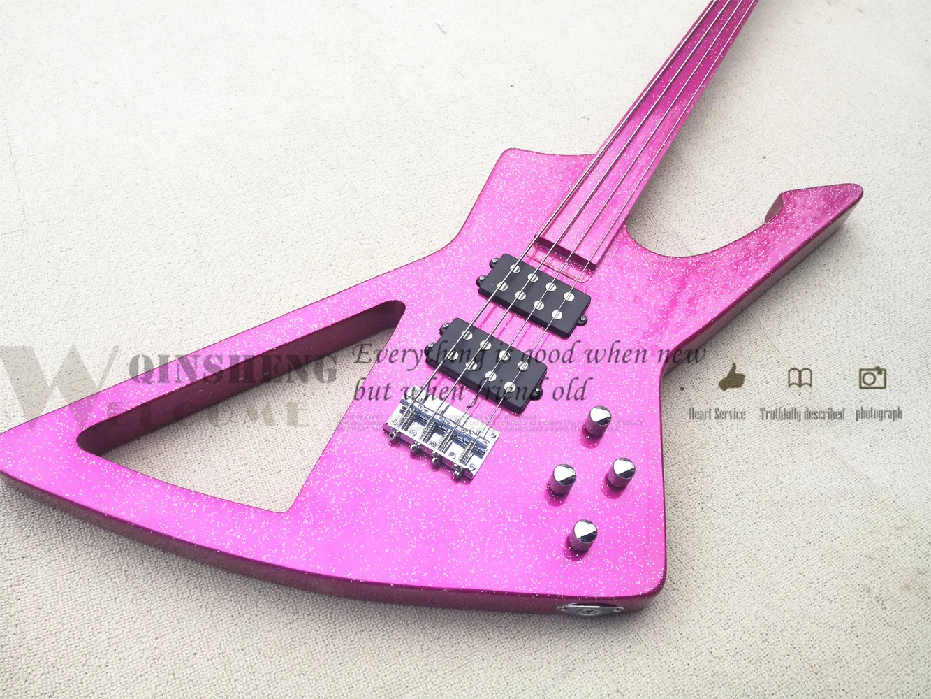 Pesell Factory Custom 4 Strings Bass Guitar  irregularity Bass Pink Sliver Particles Neck Bolt On Bady