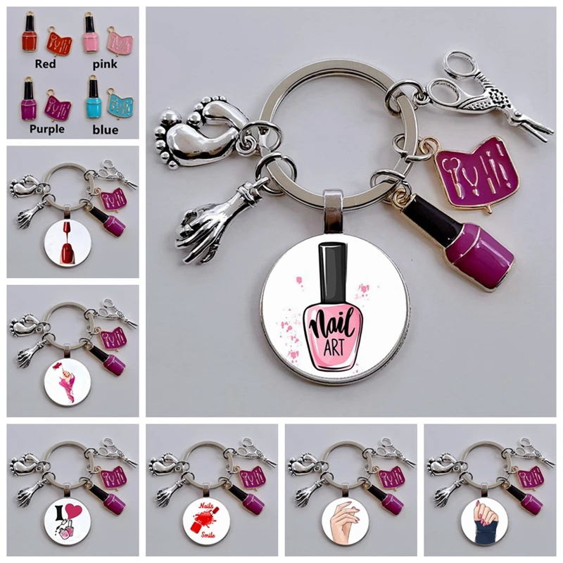 Manicurist keychain nail polish, scissors, hand, foot charm keychain sexy girl lady accessories, manicurist gift