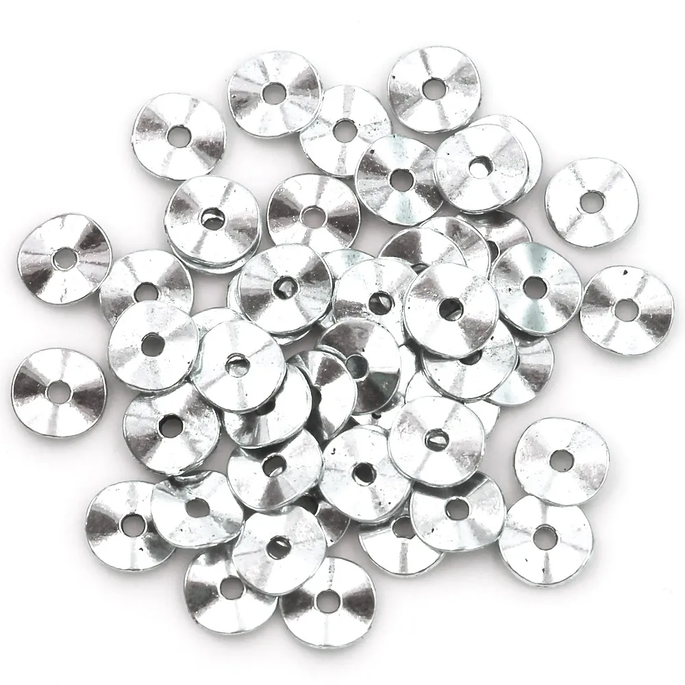 50Pcs Spacer Beads Wave Round Silver Tone Jewelry DIY Findings 9mm