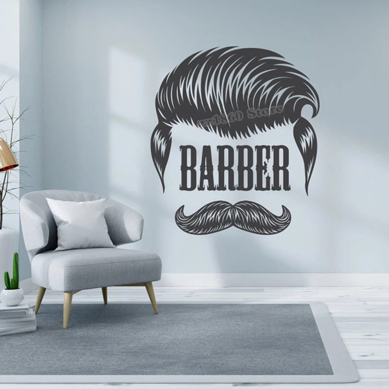 Barbershop Wall Decal Barber Shop Design Barber Scissors Shave Wall Sticker Hair Salon Decor Design stickers Shave Decal B788