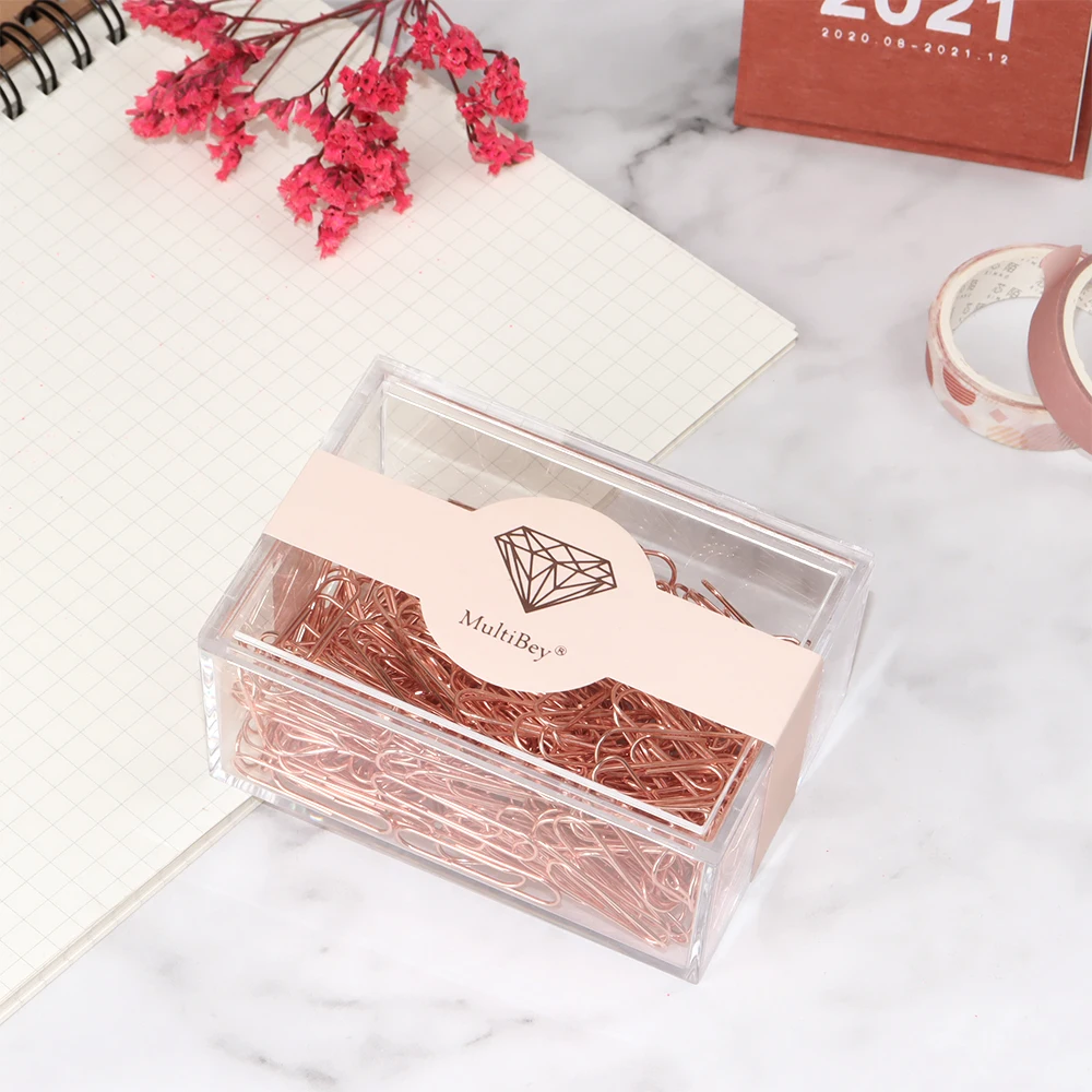 MultiBey RoseGold/Gold Square Box Paperclips 28mm Small Non-Slip Metal Paperclips 200Pcs Per Box