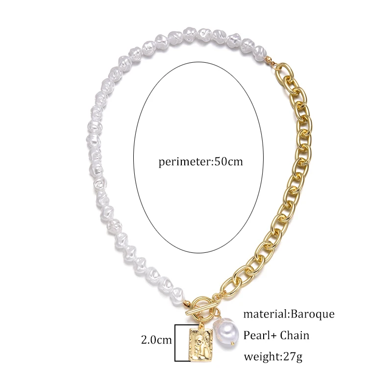 Fashion Irregular Baroque Pearl Golden Chain Necklace Women Jewelry Vintage Geometric Pendant Necklace for Women Accessories