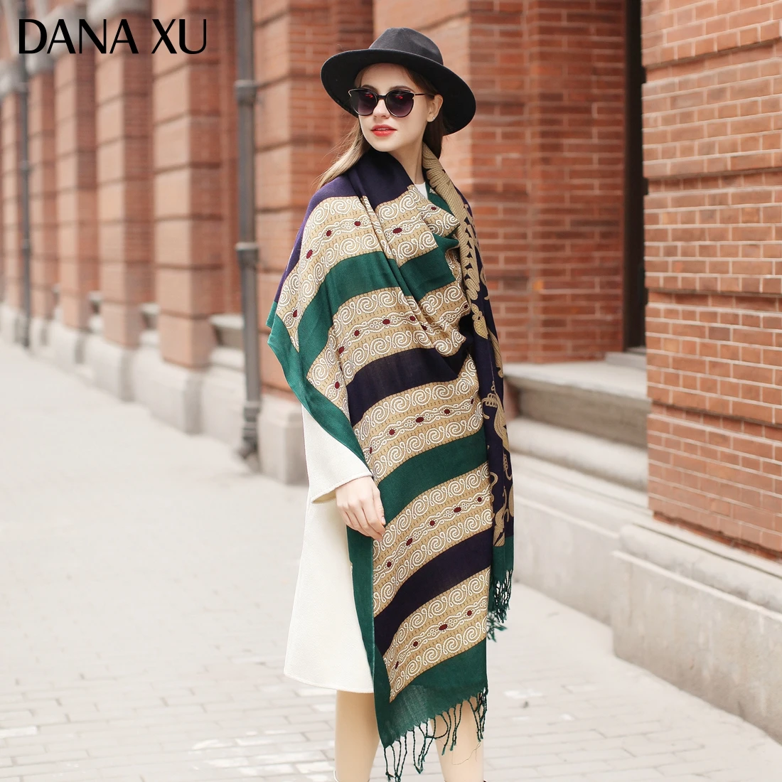 DANA XU Bufanda Mujer Wool Poncho Head Women Lady Warm Shawl Stoles Bandana Scarf Hijab Luxury Brand Pashmina Winter 2021