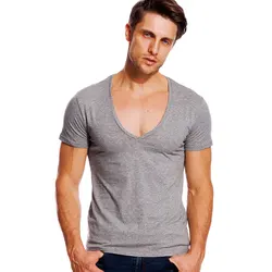 Profondo scollo A V T-Shirt Da Uomo di Modo di Compressione Manica Corta T Camicia Maschile Muscolare Fitness Stretto Estate Top Magliette