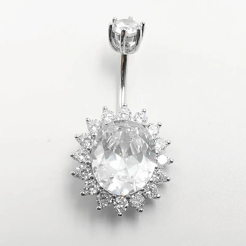 925 Sterling Silver White Purple Zircon Sun Flower Sunflower Belly Piercing Button Men Women Rings Navel Body Jewelry 1.5 MM
