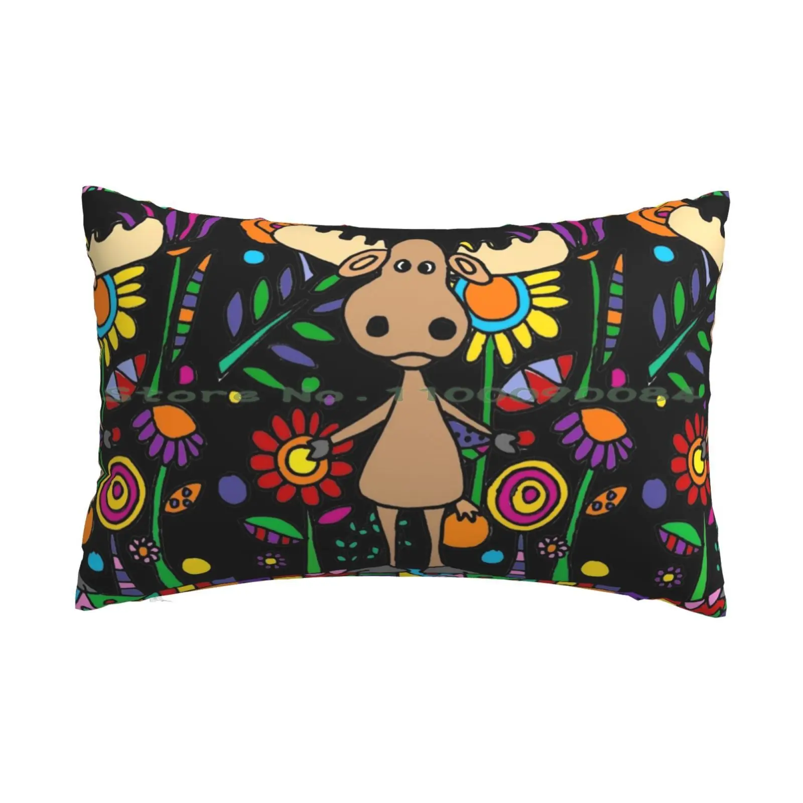 Cute Moose In Flower Garden Art Pillow Case 20x30 50*75 Sofa Bedroom Manga Anime Hat Pirates Mugiwara Hat Crew Monkey D Luffy