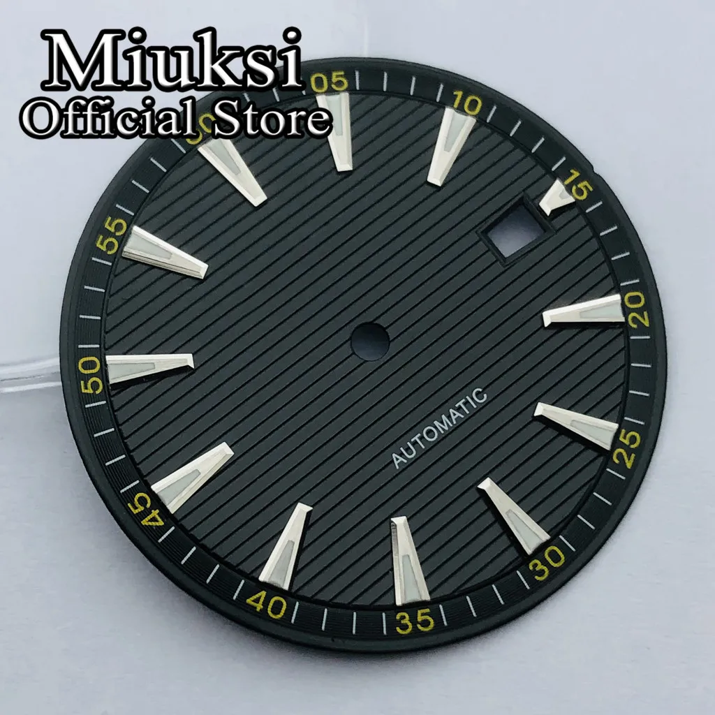 Miuksi 33.3mm black blue green silver watch dial luminous dial fit NH35 movement