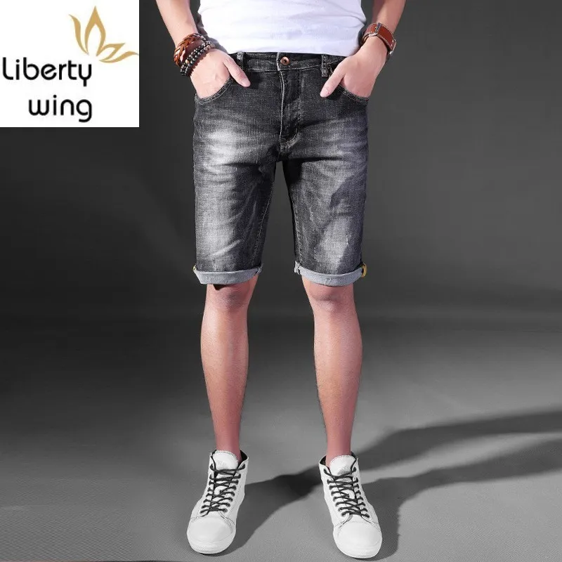 

Jeans Shorts Man Summer Korean Fashion Punk Style Biker Straight Denim Trousers Knee-Length Casual Zipper Cowboys Men Short