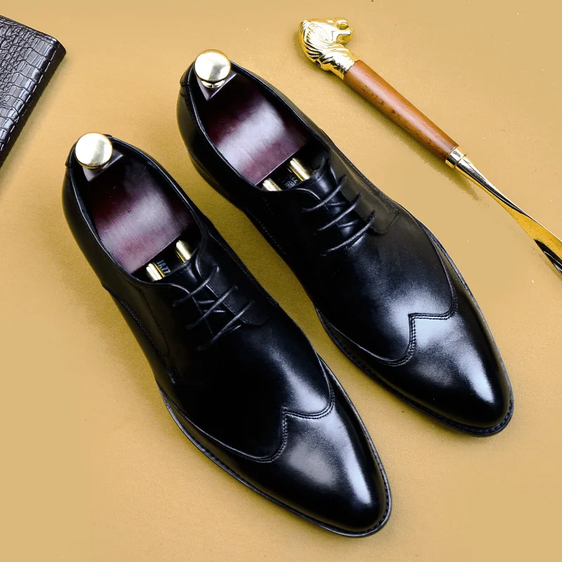 Chaussures provoqué Oxford faites à la main pour hommes, cuir de vache véritable, chaussures trempées, chaussures italiennes formelles de mariage, haute qualité, taille chaude ino -46