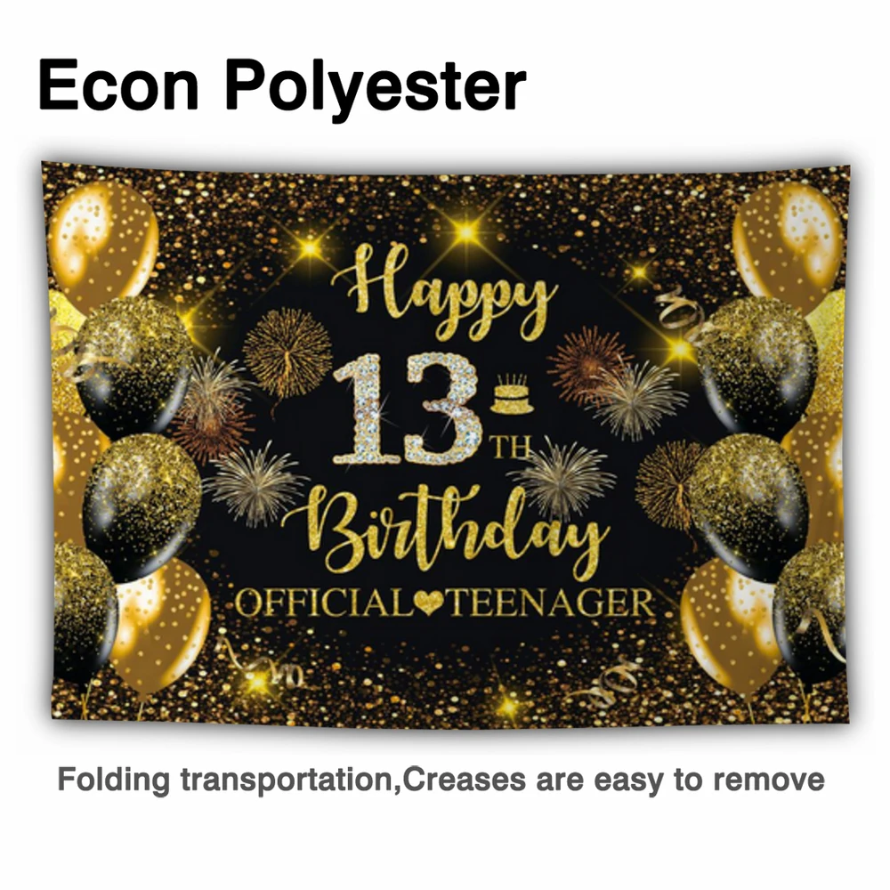 Funnytree Happy 13th วันเกิดสีดำทองบอลลูนอุปกรณ์ตกแต่งพื้นหลังการถ่ายภาพ Photo Booth Props