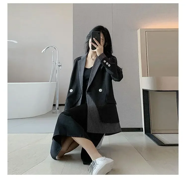 Women\'s Casual Black Blazer, Patchwork Jacket, Office Coats, Autumn, New Arrivals, 2024