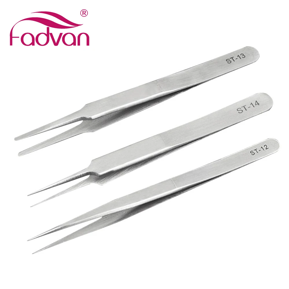 Fadvan Stainless Steel Tweezers 2pcs/set VETUS-ST Series Eyebrow Tweezer False Eyelash Extension Tools Anti Acid Tweezers