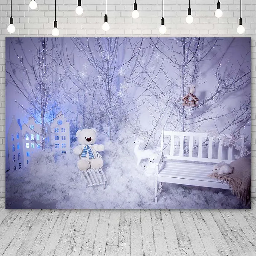 Avezano Christmas Backdrops Tree Winter Elk Bear Snowflake Bokeh Decor Banners Photography Backgrounds Photo Studio Photozone