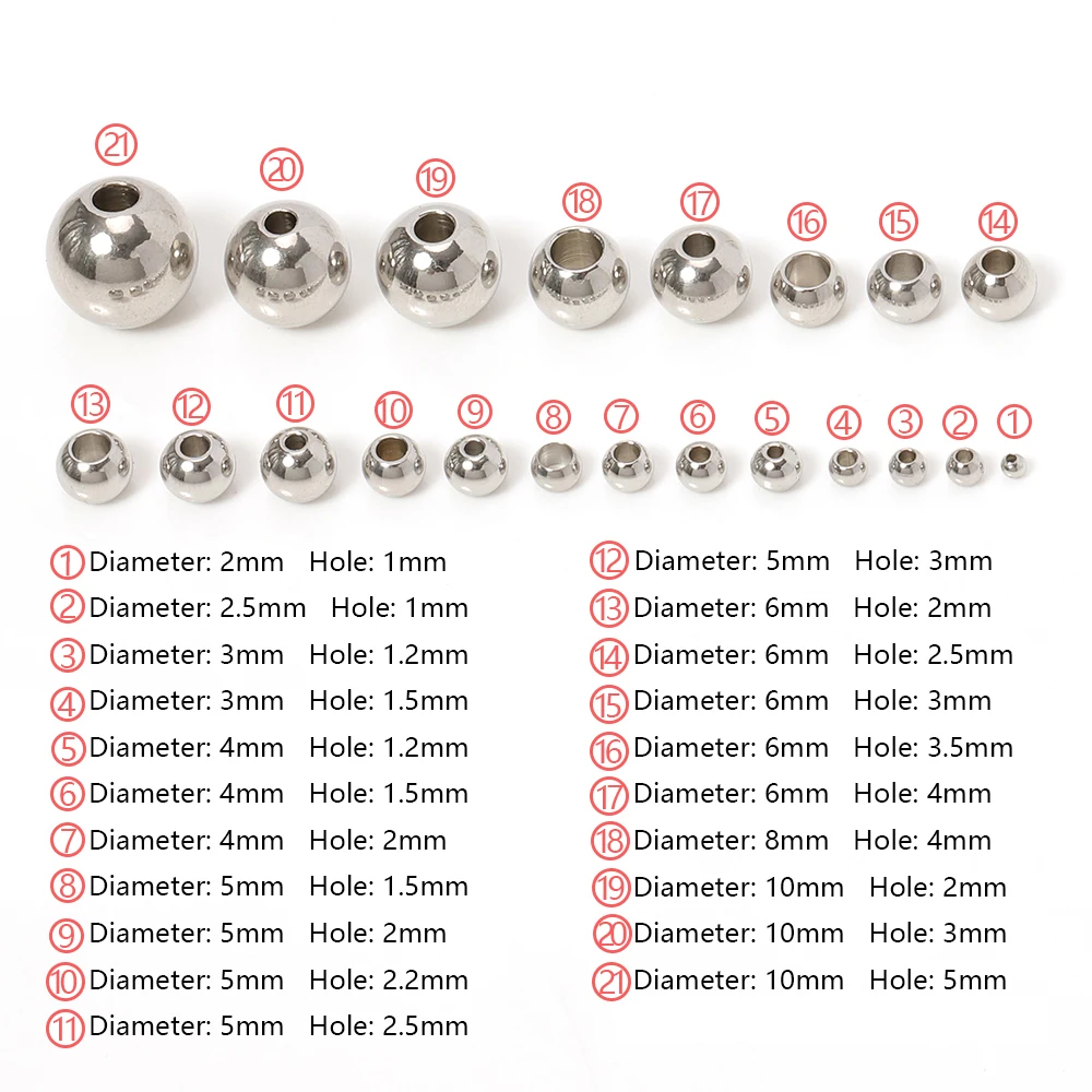 100pcs Stainless Steel Spacer Beads Loose Ball Big Hole 1.2mm-5mm For Jewelry Making Diy Bracelets Necklace Beaded Accessories