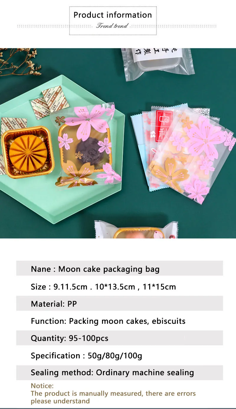 AQ 100pcs/lot Transparent Frosted Golden Chinese Characters Blessings Moon Round Window Decoration DIY Moon Cake Packaging Bag