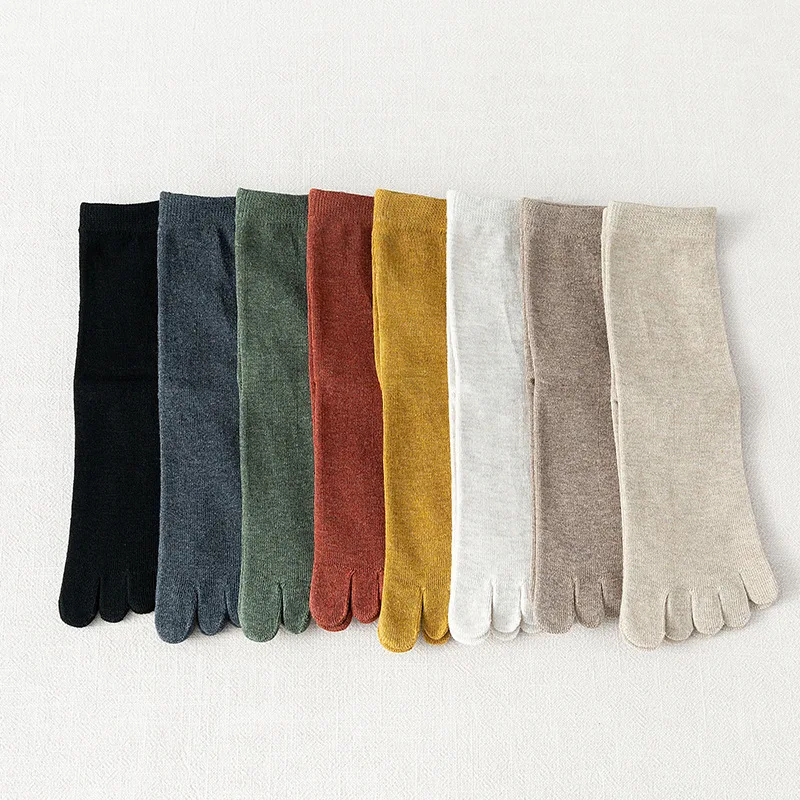 5 Pairs Cotton 5 Finger Socks Mens Solid Business Sweat-Absorbing Soft Elastic Party Dress Short Toe Socks Sokken 4 Seasons