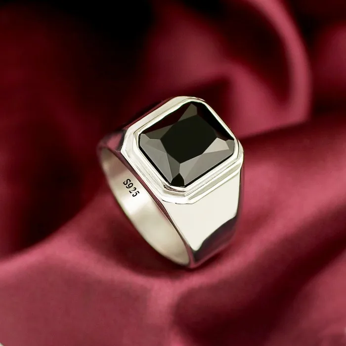 100%925 silver men's simple retro ring male red sapphire index ring