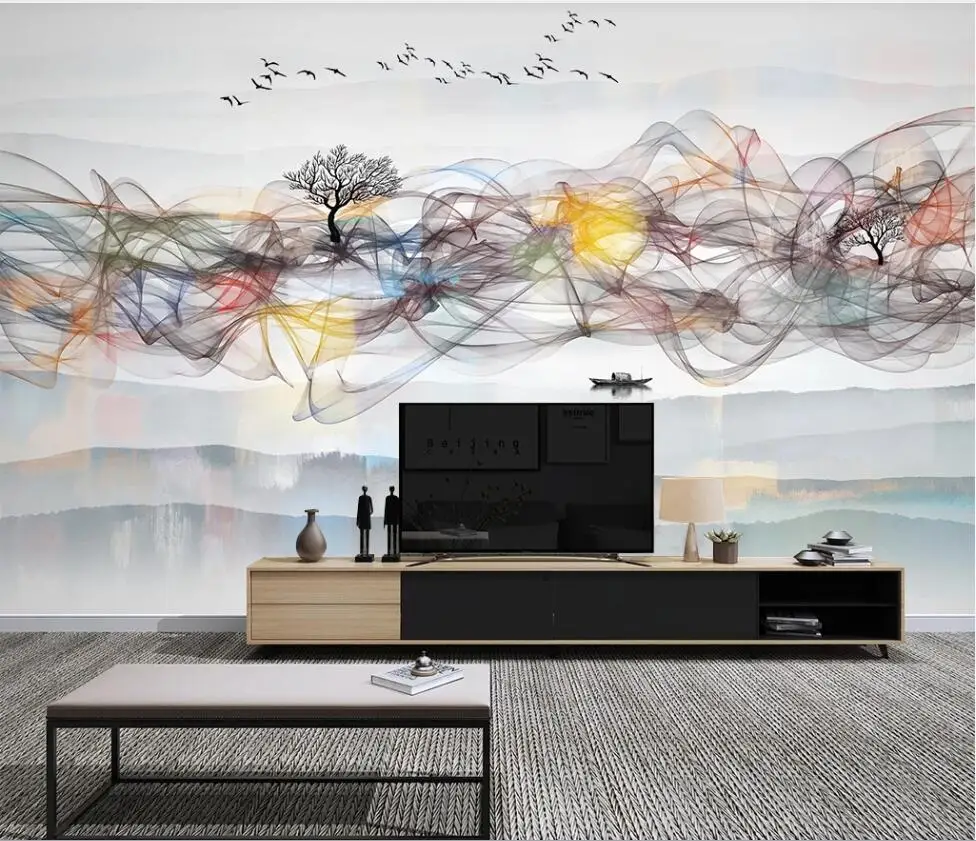 Xuesu Custom Behang Wandbekleding Nieuwe Chinese Stijl Abstracte Inkt Rook Tv Achtergrond Muur