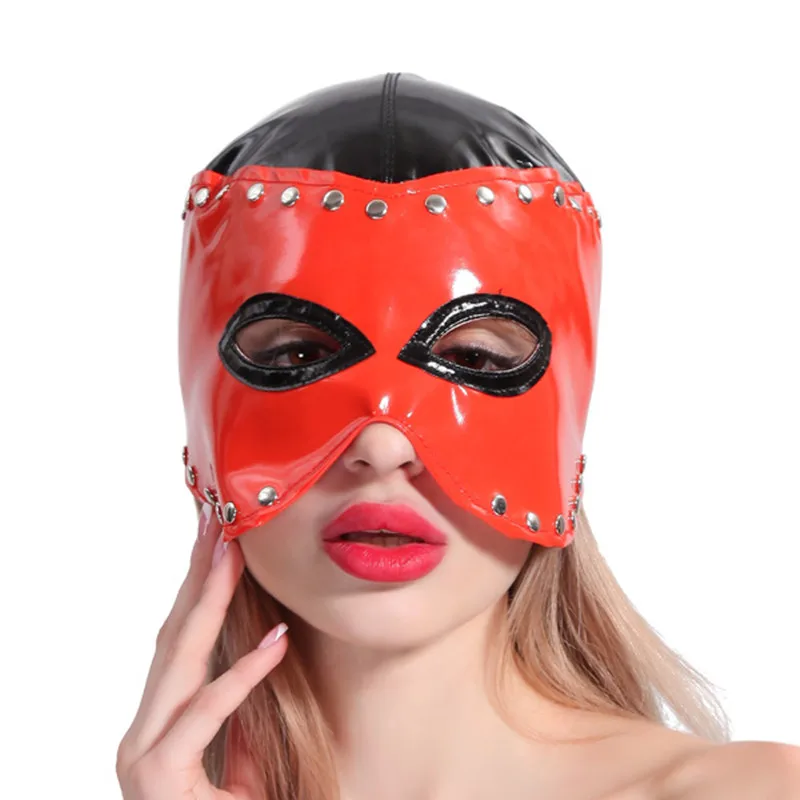 Exotic Sexy Accessories of Wetlook Leather Fetish Eye Mask Hood for Women Cosplay Flirting Costumes