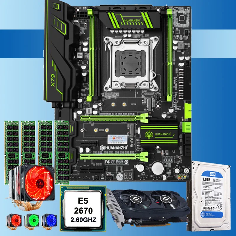 

Материнская плата HUANANZHI Super X79, с двумя слотами M.2, процессор Xeon E5 2670, 6 трубок, кулер 16 Гб ОЗУ, RECC 1 ТБ HDD, видеокарта GTX750Ti 2G