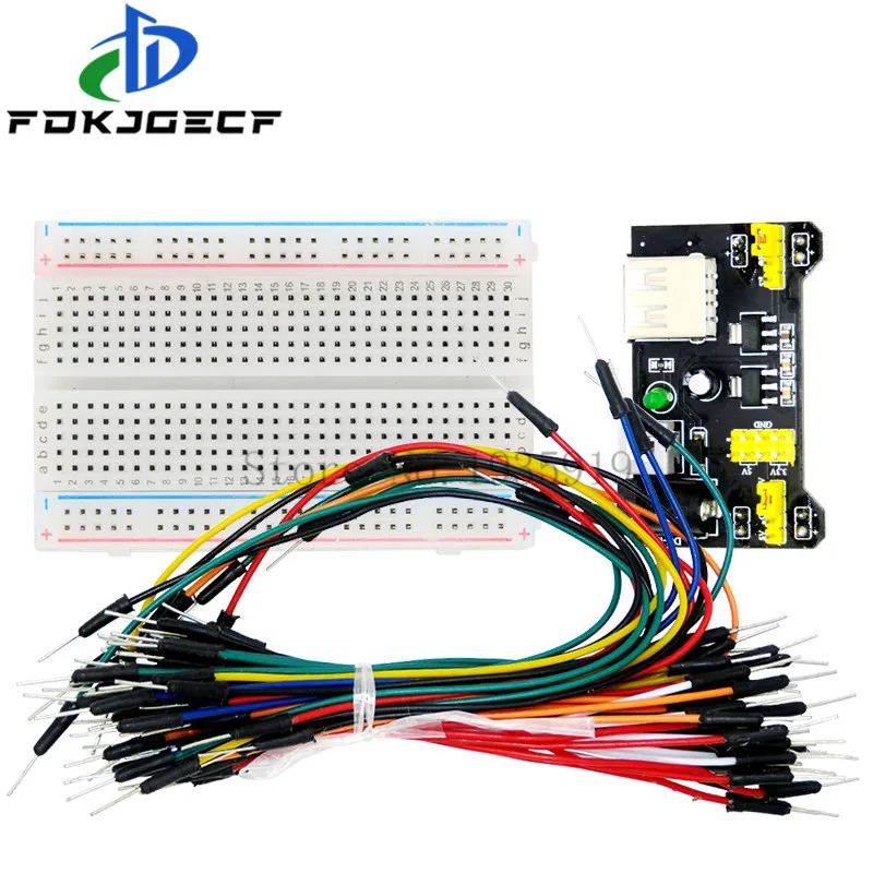 MB102 Breadboard Micro Usb Power Supply Module + 400 Tie Points Holes Universal Solderless PCB Breadboard + 65pcs Jumper Wires