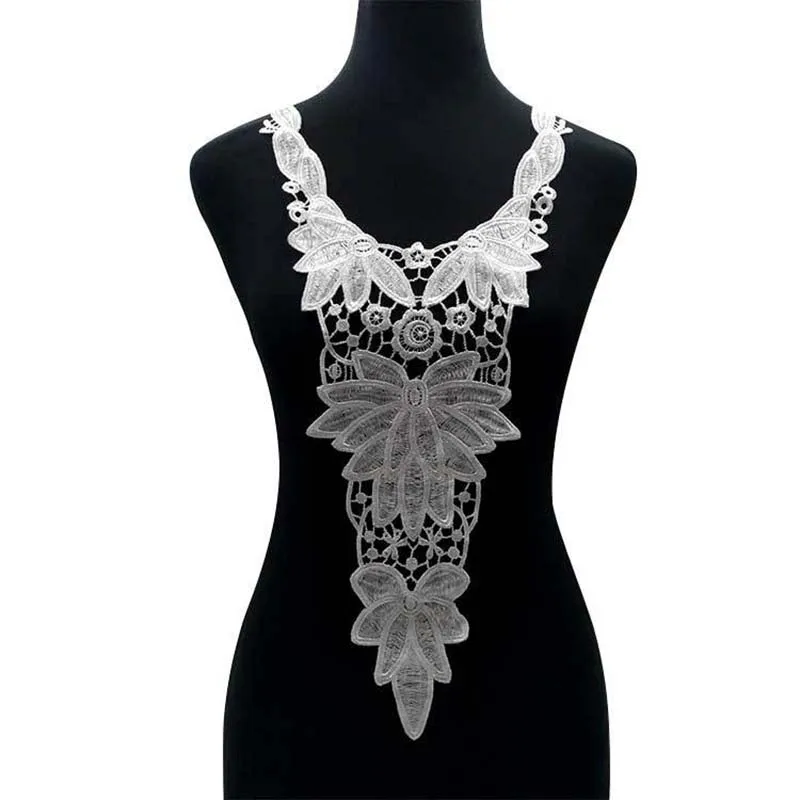 

20 шт., кружевная ткань с вышивкой, сделай сам, длинный воротник, белая, черная ткань, аппликации для одежды, принадлежности для шитья, 54X25 см