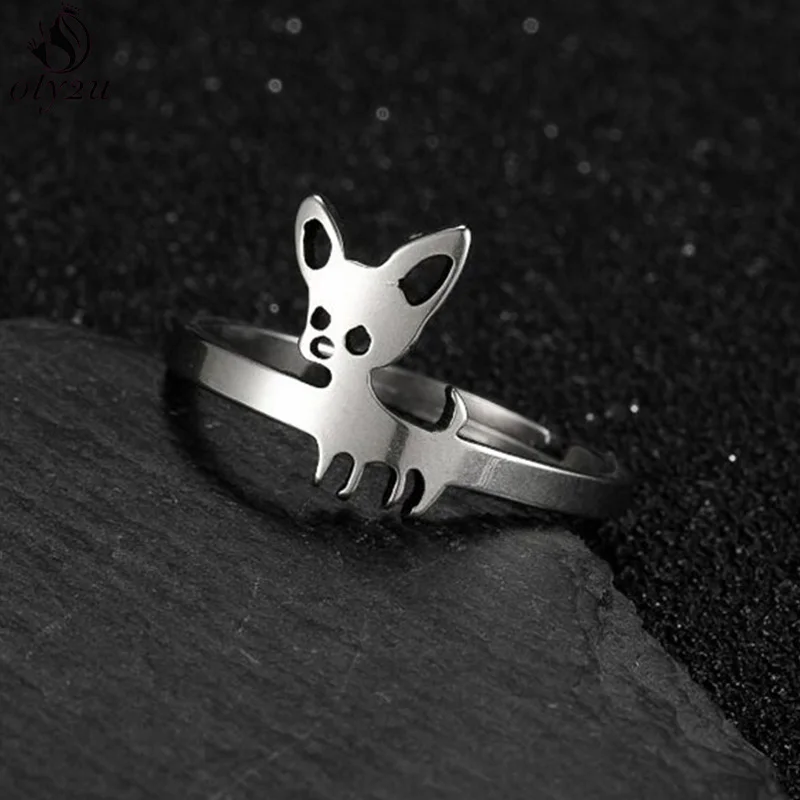 Lovely Chihuahua Dog Adjustable Rings for Women Stainless Steel Animal Dog Paw Finger Ring Trend Jewelry 2024 bague homme